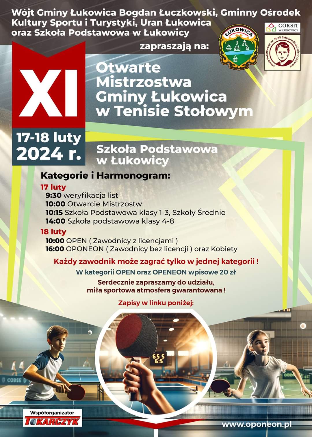 Plakat turnieju XI Mistrzostwa Gminy Łukowica w tenisie stołowym