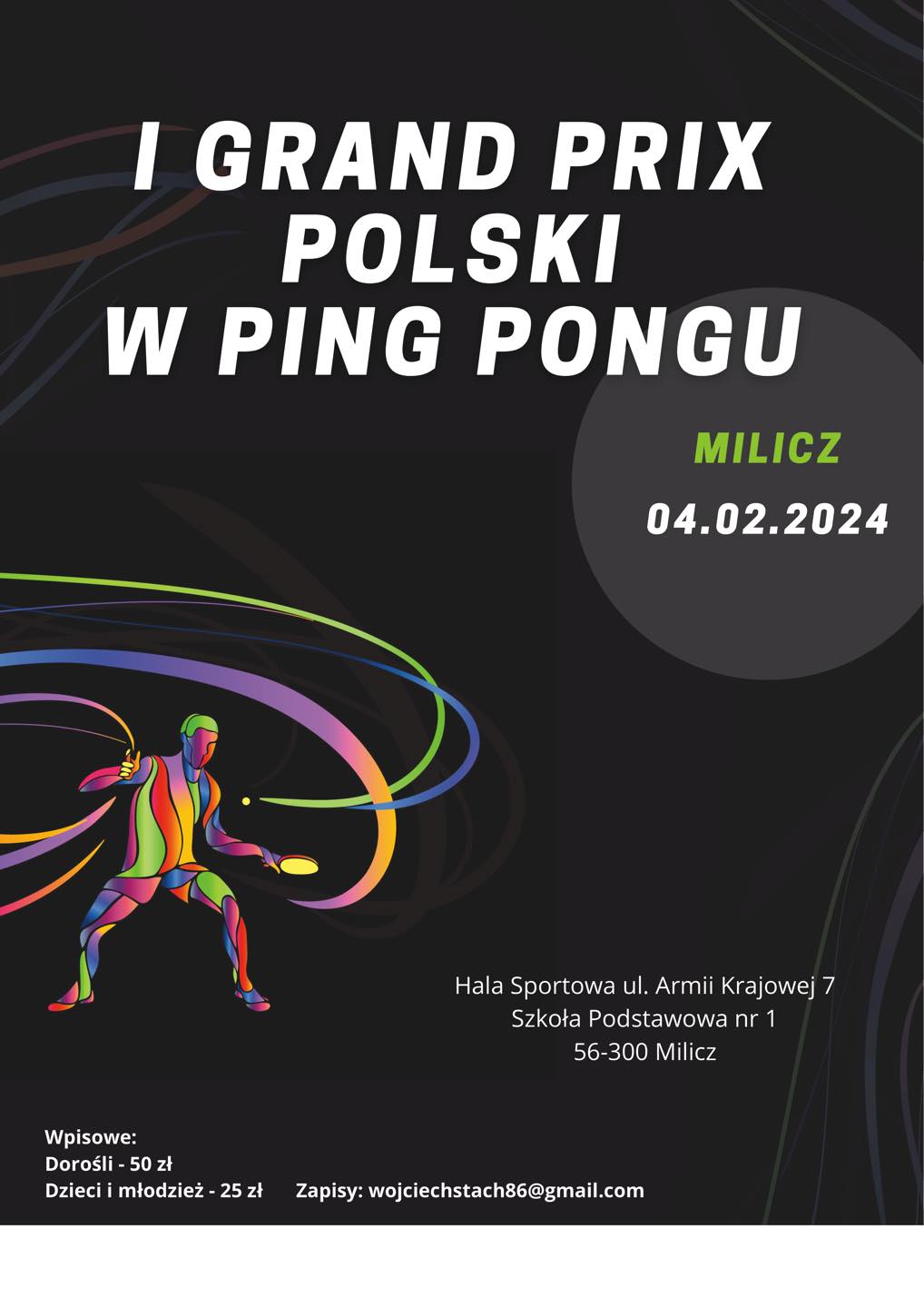 Plakat turnieju I Grand Prix Polski w Ping Pongu