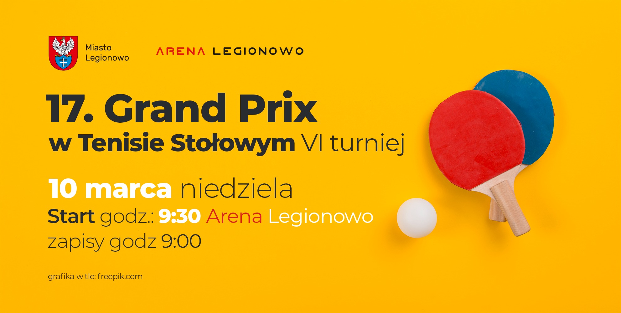 Plakat turnieju VI turniej 17. Grand Prix  w tenisie stołowym w Legionowie