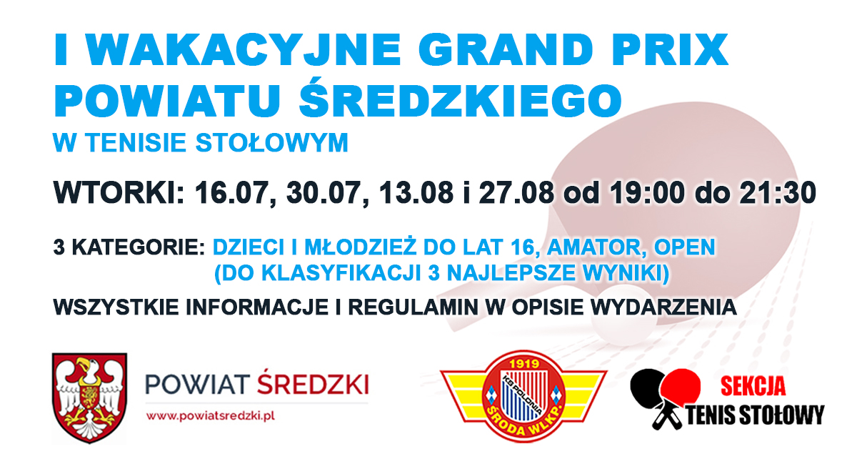 Plakat turnieju I Wakacyjne Grand Prix Powiatu Średzkiego - Turniej 1